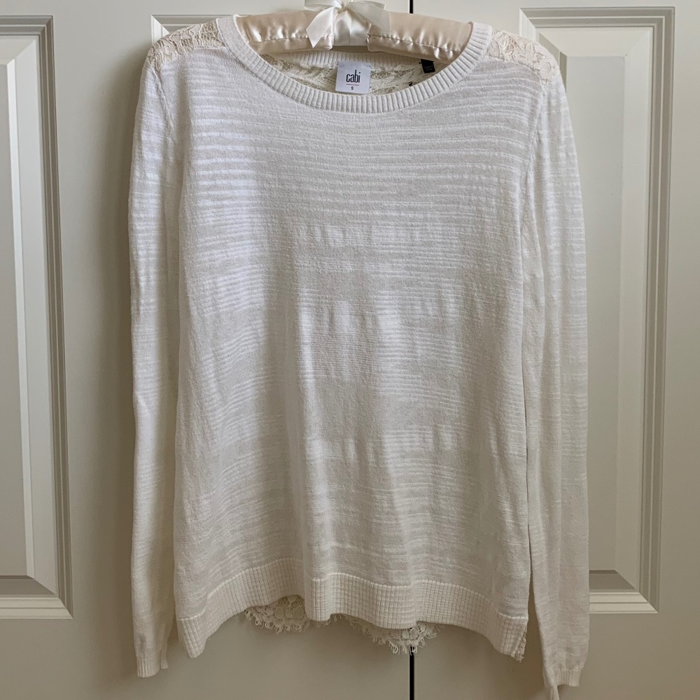 CAbi Sophia Summer White Lace Back Knit Top